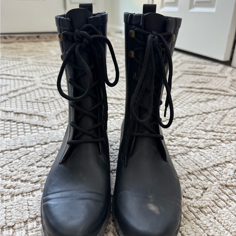 Black Lace-Up Women's Combat rain Boots